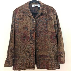 Erin London Tapestry Blazer Jacket Sz M Brown Paisley Geometric Jacquard Button